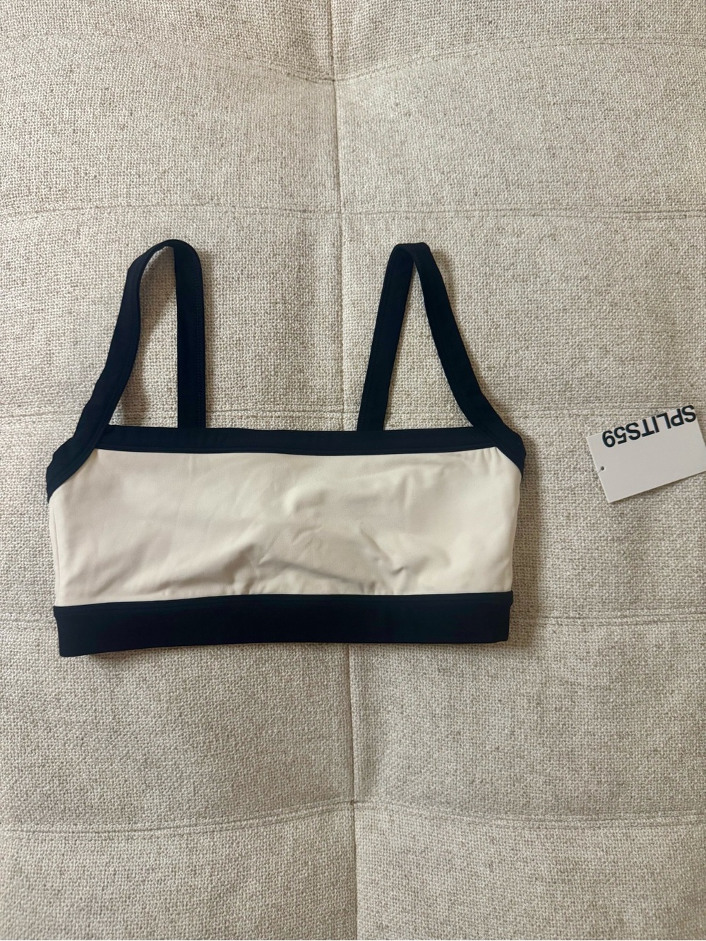 Splits59 Cream and Black Square-Neck Athletic Bralette